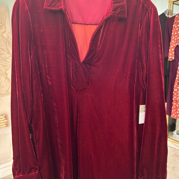 Beautiful Cranberry/ maroon Velvet blouse with reinforced collar and cuffs. NWT - Picture 2 of 5